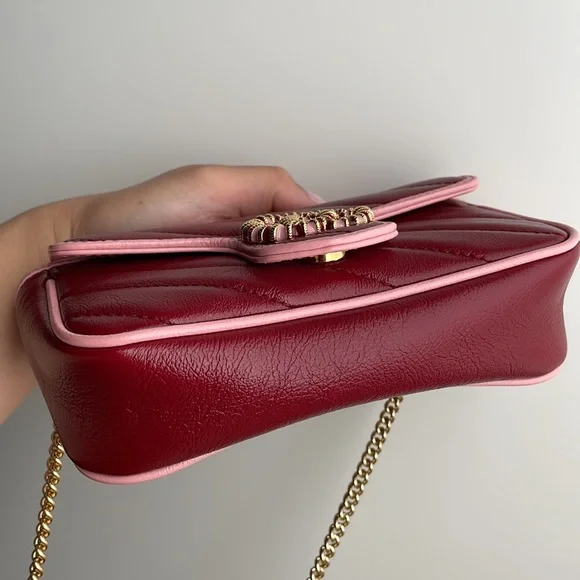 ♥️SOLD♥️AUTHENTIC GUCCI
Red & Pink Super Mini Matelassé GG Marmont Bag - Picture 7 of 17